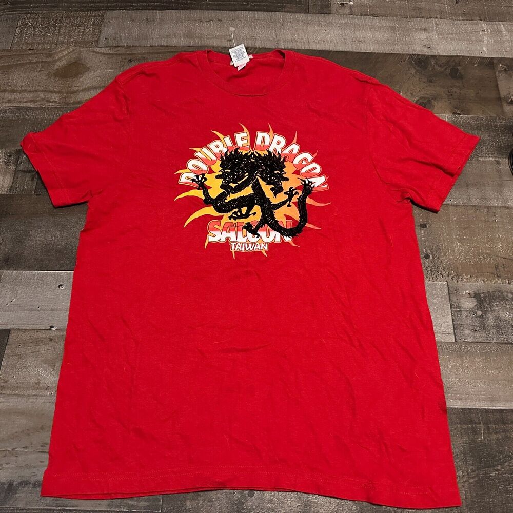 Vtg Fit Old Navy Double Fragon Saloon Taiwan T Shirt - Red - Size Large